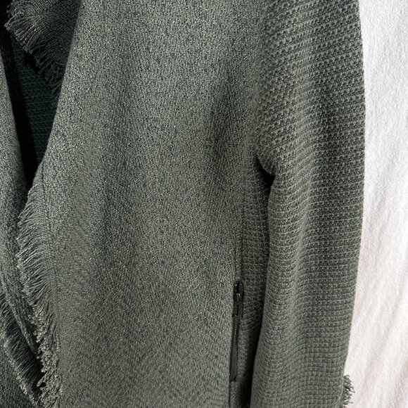 Nic and Zoe Womens XL Green Fringe Woven Jacket Open Front Zipper Pockets NWT - Picture 2 of 9